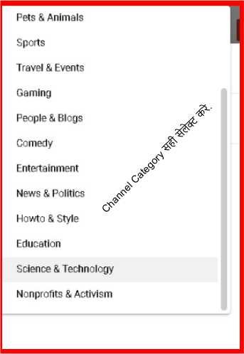 Channel Category सही सेलेक्ट करे.